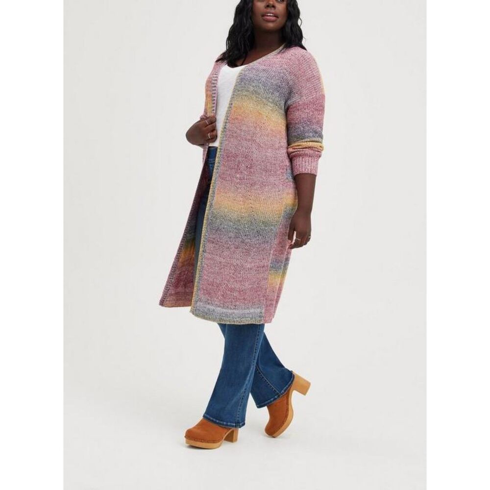 Torrid Rainbow Open Front Duster Knit Cardigan Sweater Size 5X